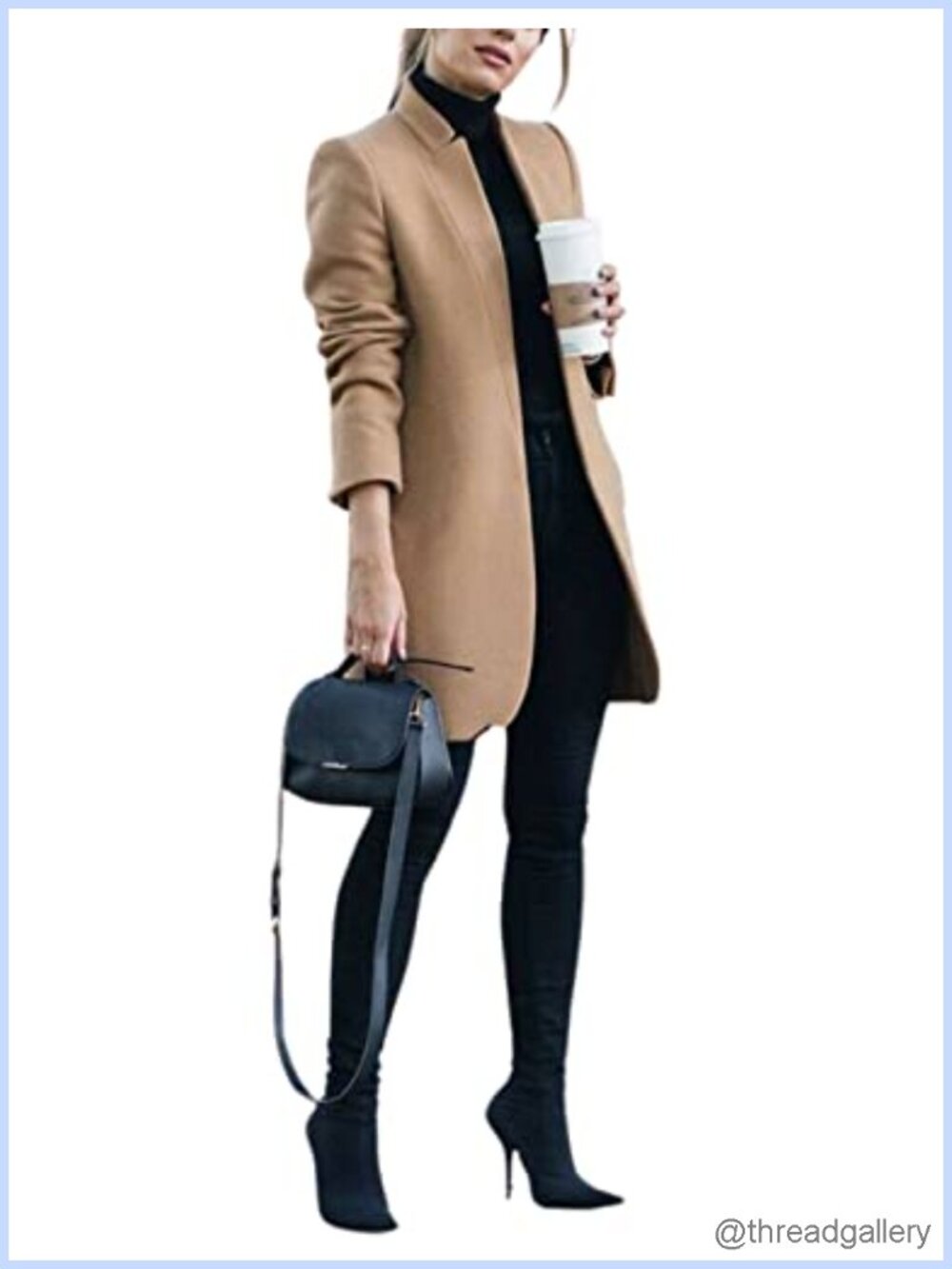 Womens Wool Blend Pea Coat Stand Collar Slim Fit Mid Long Warm Winter